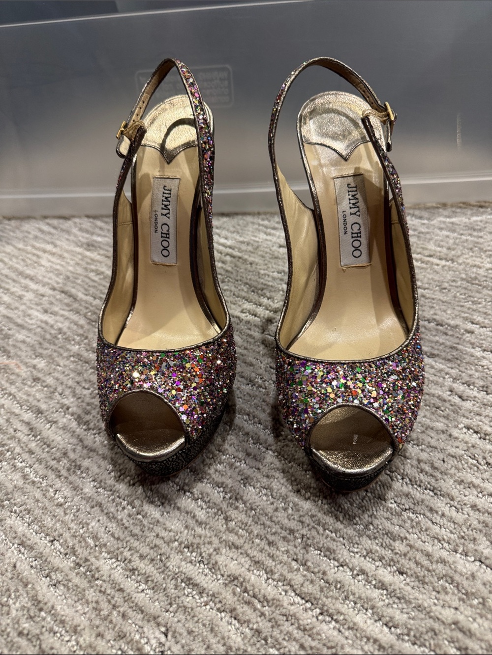 Jimmy Choo Multicolor Glitter Platform Slingback Pumps IT 40.5